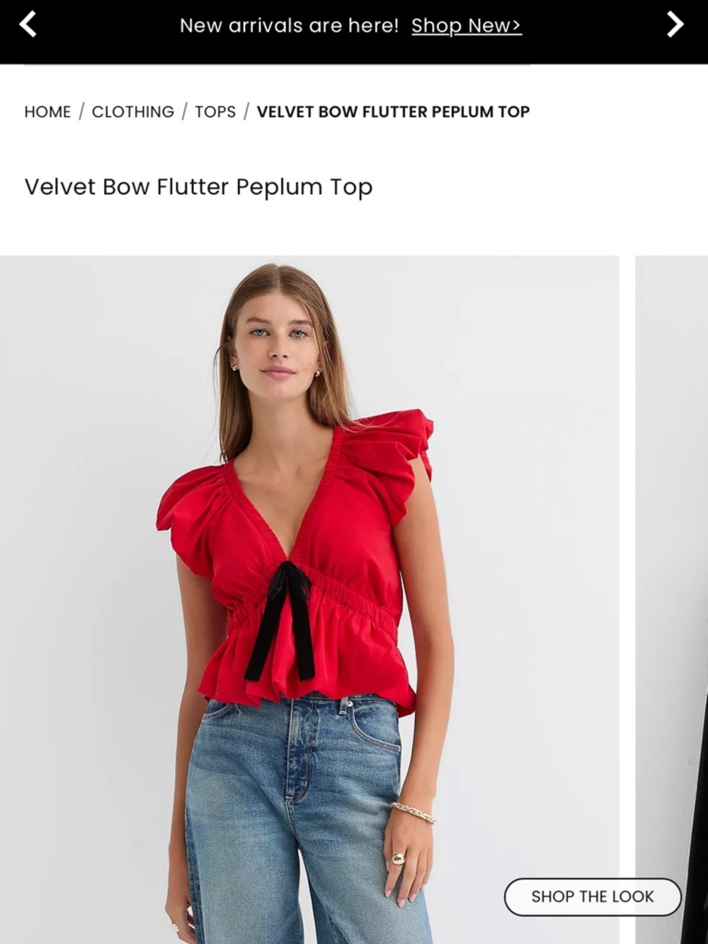 LOFT Red Velvet Bow Flutter Sleeve Peplum Blouse Large NWT